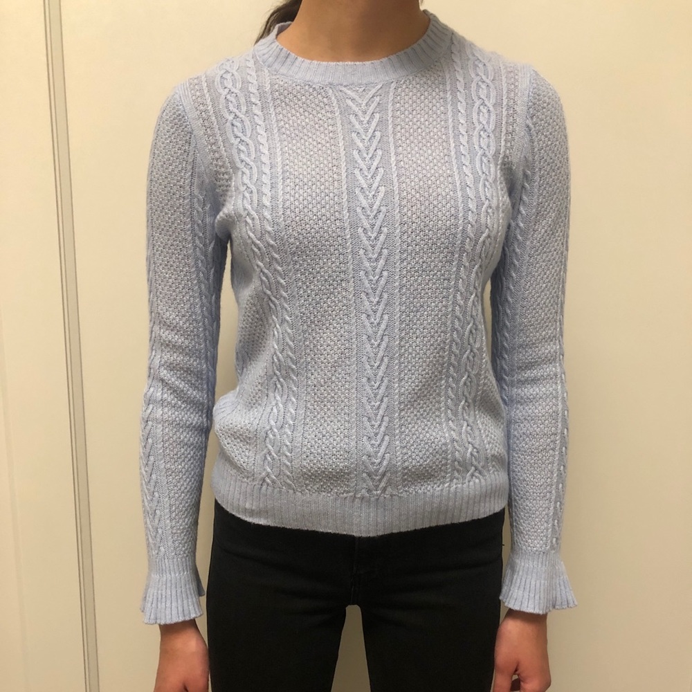 J. Crew periwinkle knit sweater with flared wrists